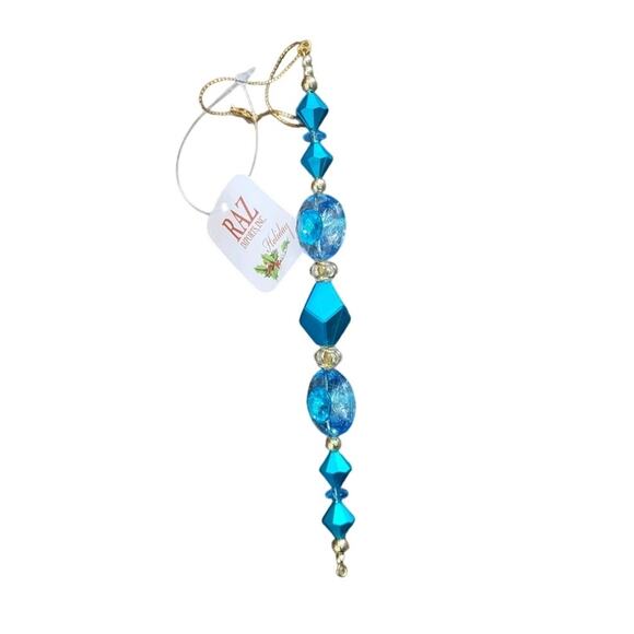 Vintage Raz Imports Christmas Ornaments Set - Blue Gold Beaded Elegant Decor NEW - Picture 5 of 7